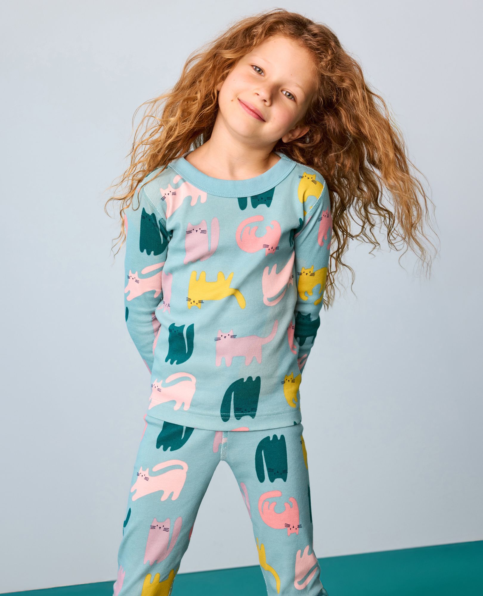 HannaJams™ Pajama Set in Playful Cats on Cameo Blue - main