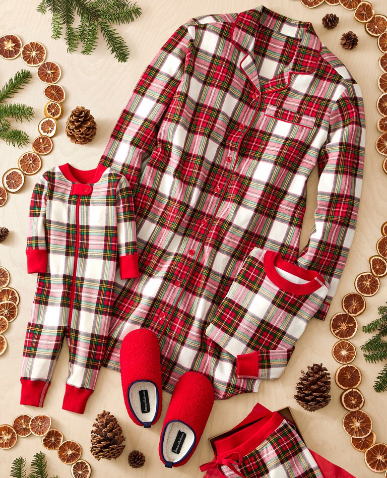 Holiday Print Long John Pajama Set in Family Holiday Plaid - main