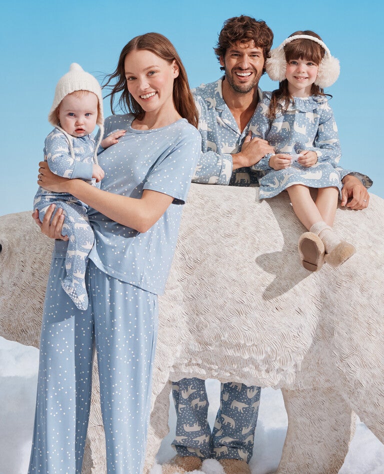 Holiday Snowy Polar Bear Matching Family Pajamas in  - main