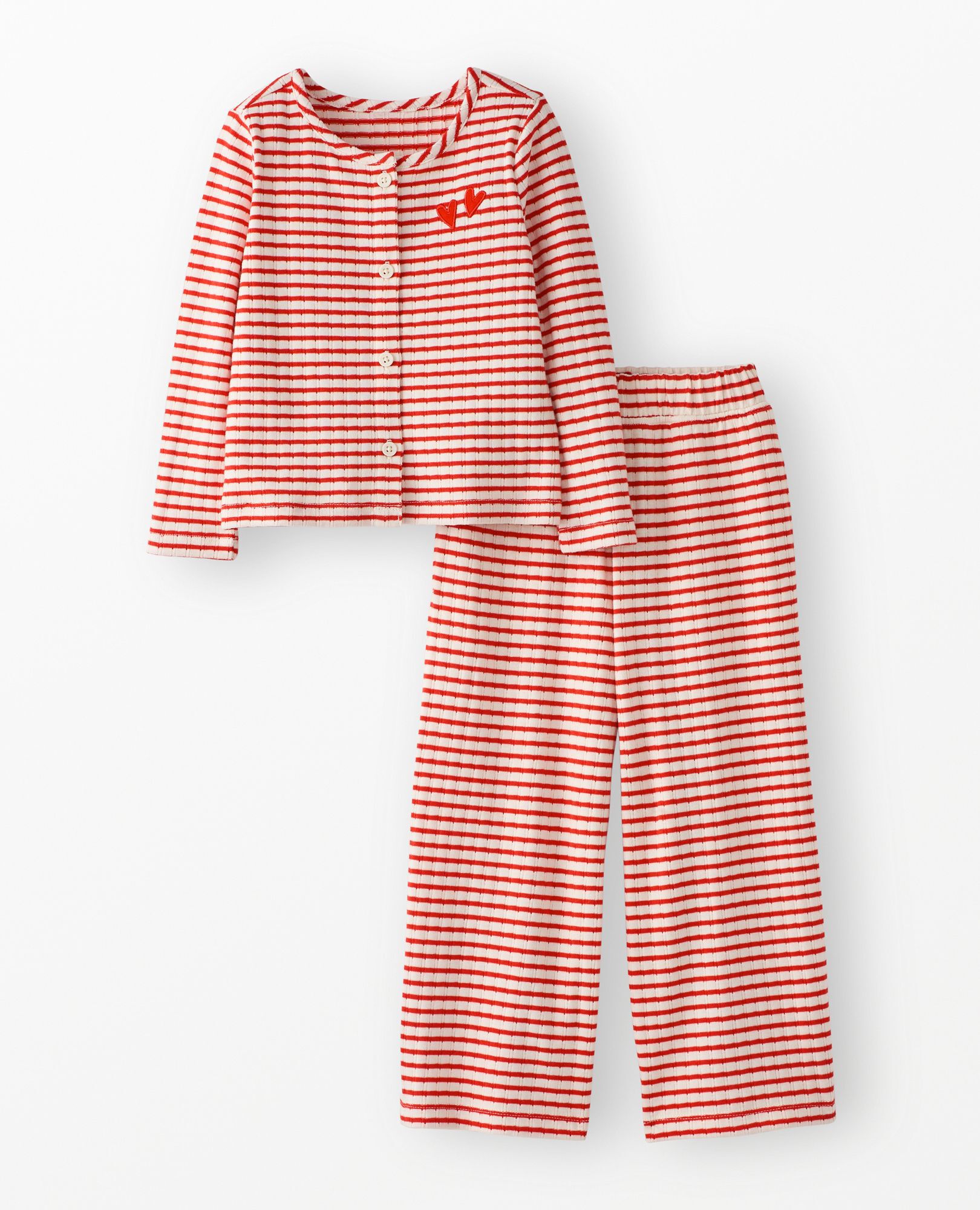 Long Sleeve Pointelle Top & Wide Leg Pants Set in Tangy Red/Ecru - main