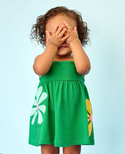 Baby Sleeveless Flower Dress & Bloomers Set in Island Green - main