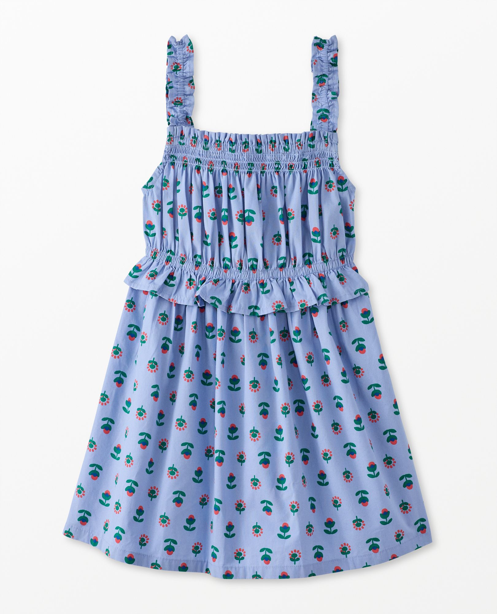 Sleeveless Poplin Smocked Dress in Mini Daisy on Storm Blue - main