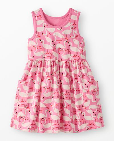 Sleeveless Playground Dress with Pockets in Flamingos on Azalea Pink - main