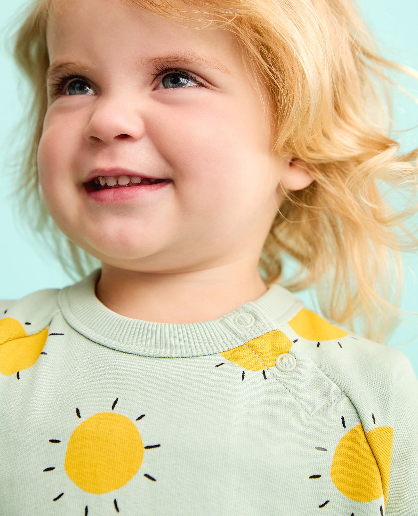 Baby French Terry Sweatshirt & Sweatpants Set in Springtime Suns on Blue - main