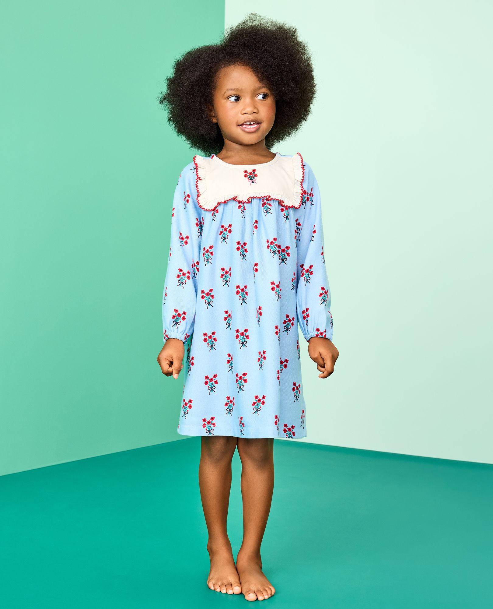 Holiday Flannel Bib Nightgown in Bouquets on Powder Blue - main