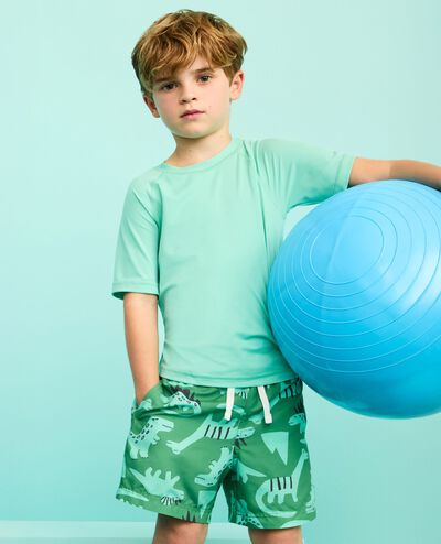 Swim Trunks in Blue Dinos On Green - main