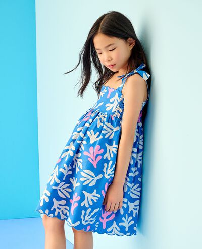 Sleeveless Linen Bow Strap Dress in Coral on Swedish Sky - main