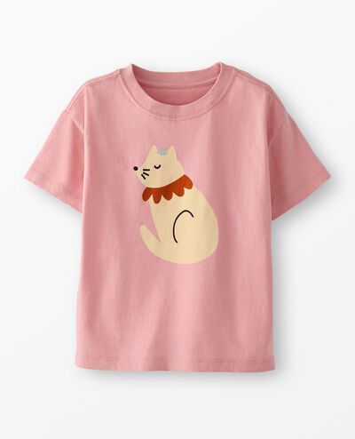 Relaxed Fit Graphic T-Shirt in Playful Kitty on Powdered Rose - main