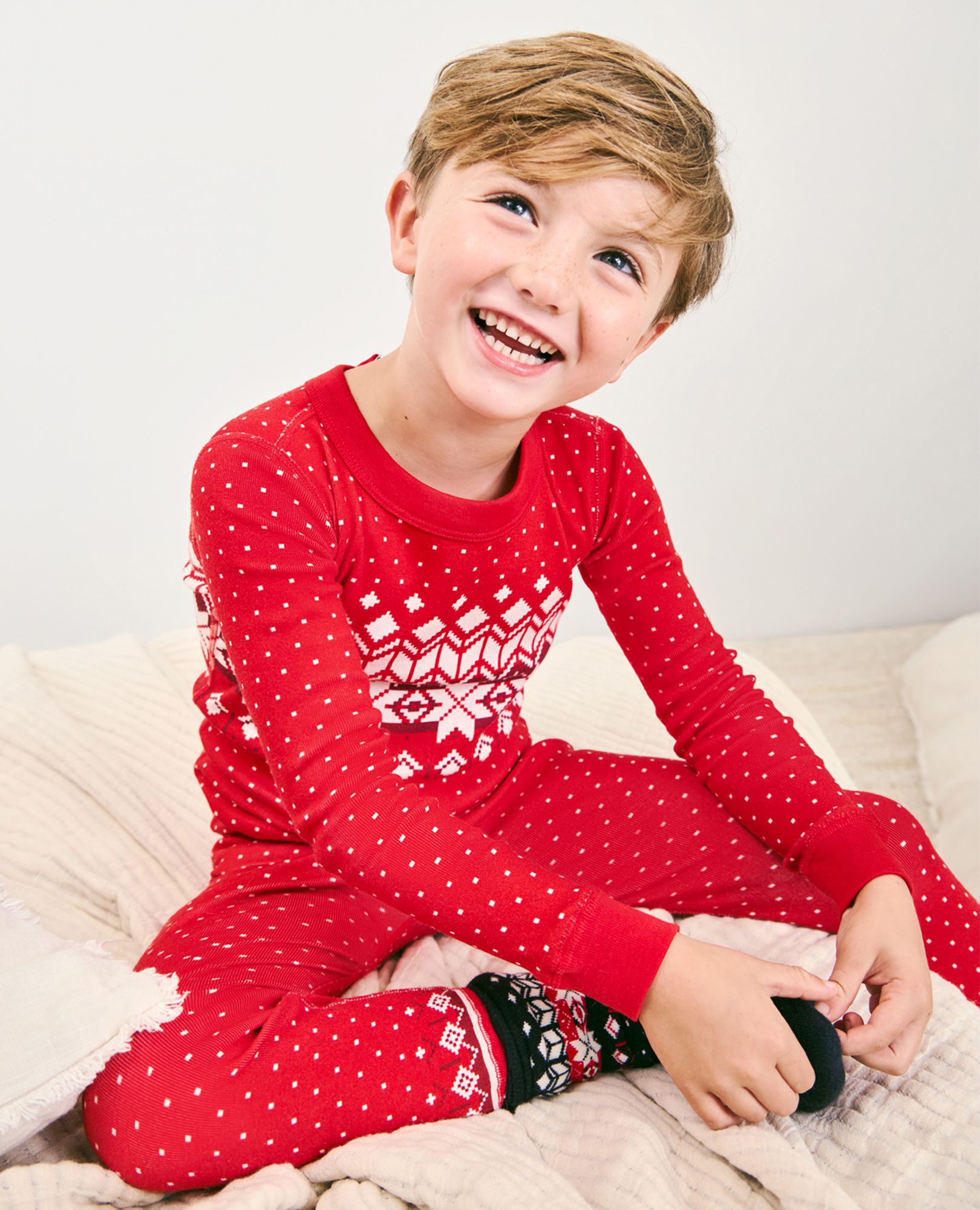 Holiday HannaJams™ Pajama Set in Ribbon Red Fairisle - main