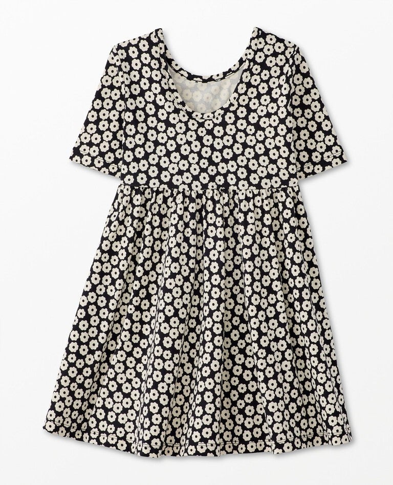 Skater Dress with Pockets in Tiny Blossoms on Black - main
