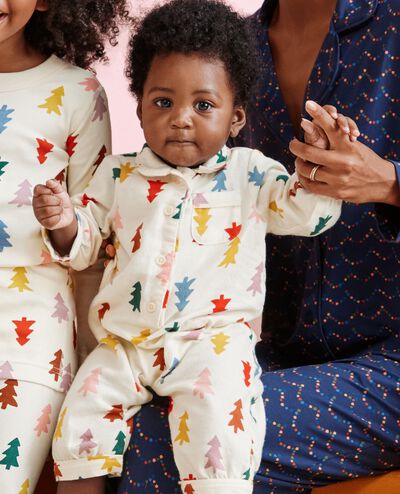 Baby Holiday Flannel Sleeper in Festive Forest on Ecru - main