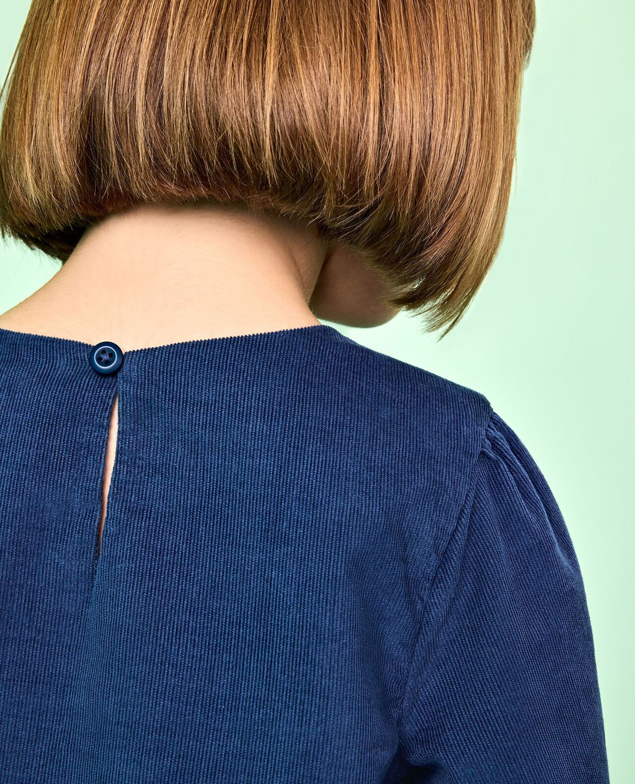 Long Sleeve Corduroy Embroidered Top in Midnight Blue - main