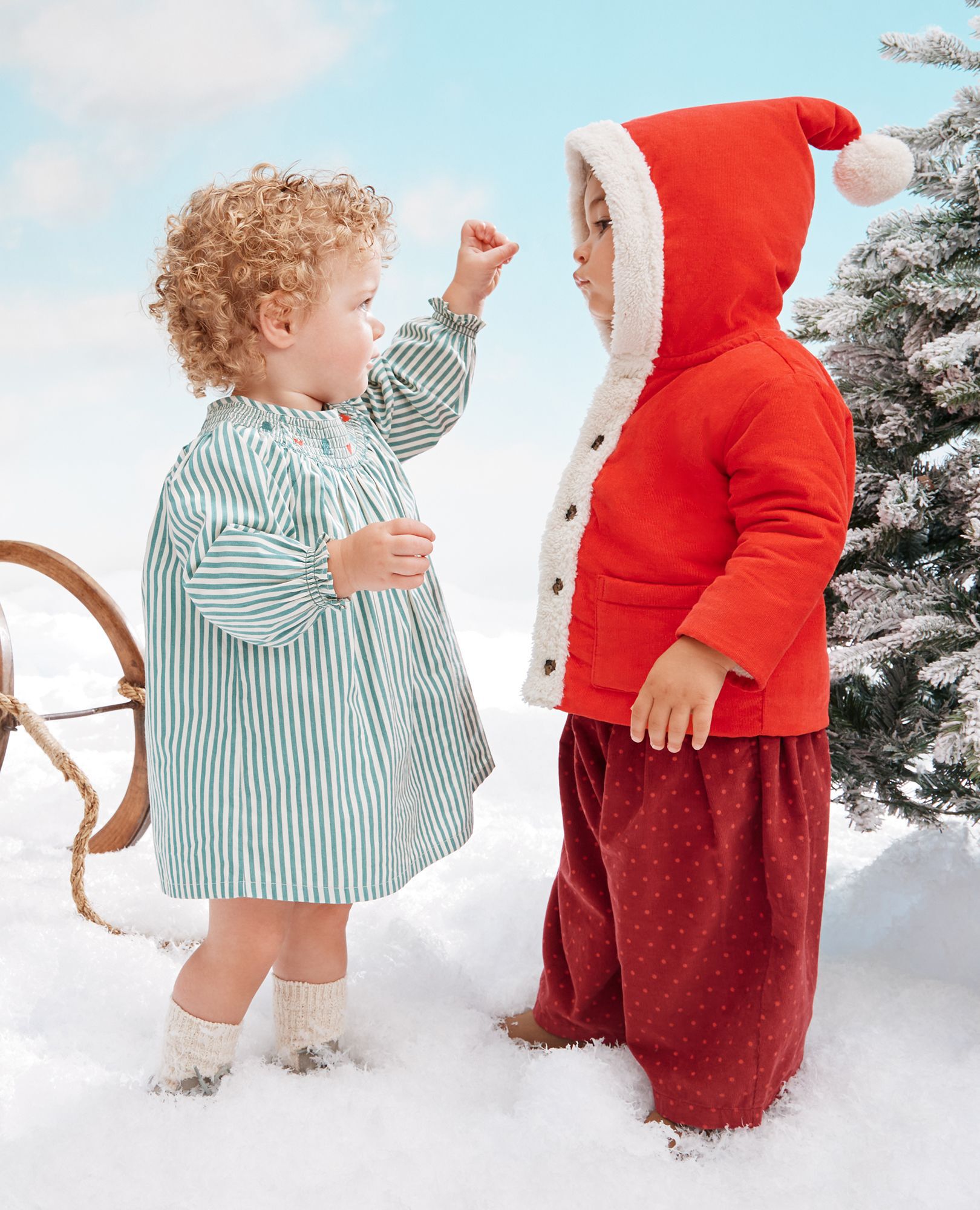 Baby Holiday Embroidered Dress & Bloomers Set in Fir Tree/Ecru - main