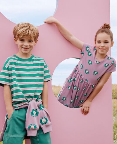 Playground Dress with Pockets in Happy Frogs on Purple - main