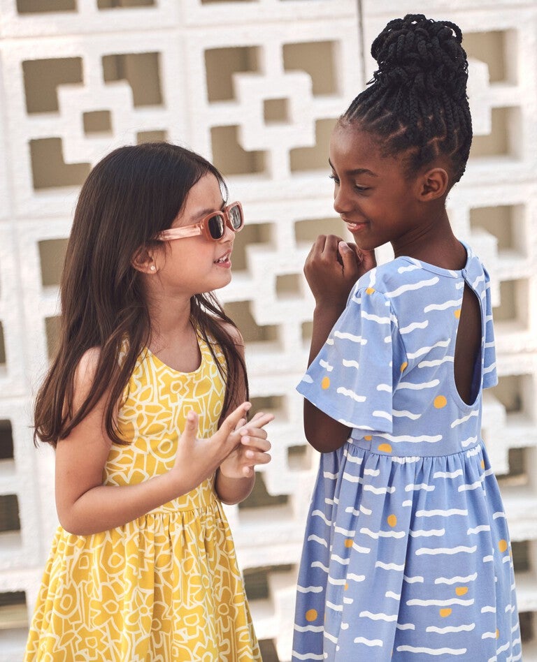 Crossback Skater Dress with Pockets in Full Bloom on Yellow - main
