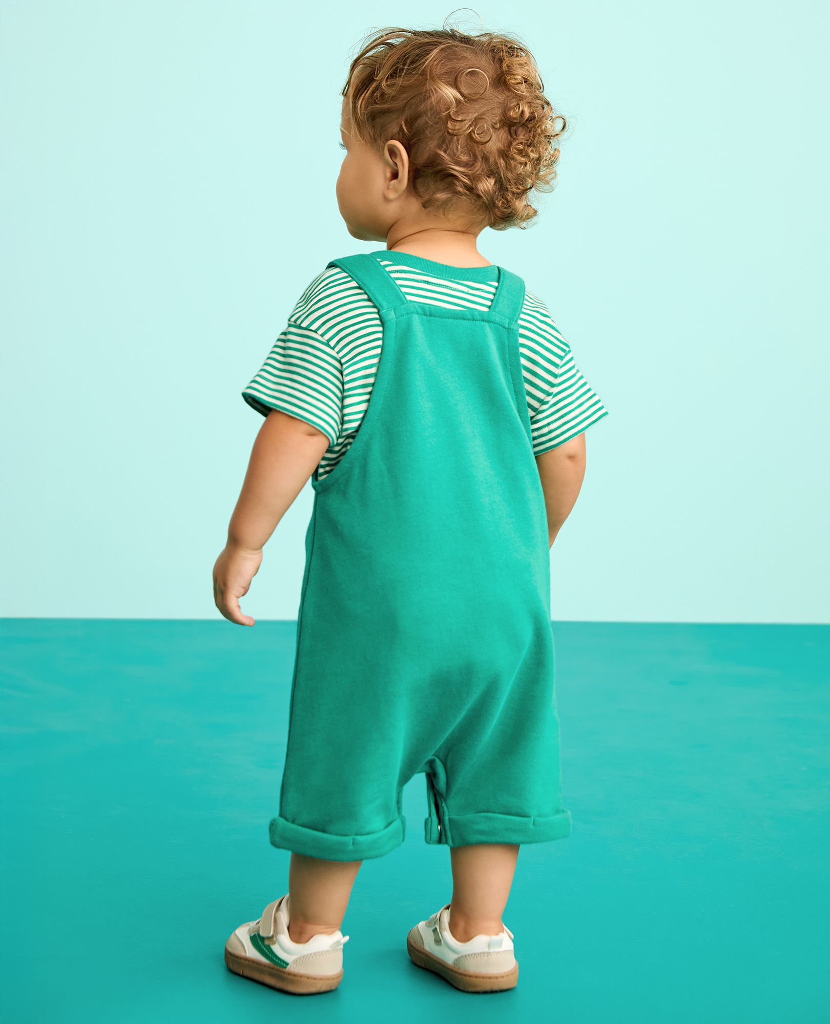 Baby T-Shirt & French Terry Shortalls Set in Gumdrop Green/Ecru - main