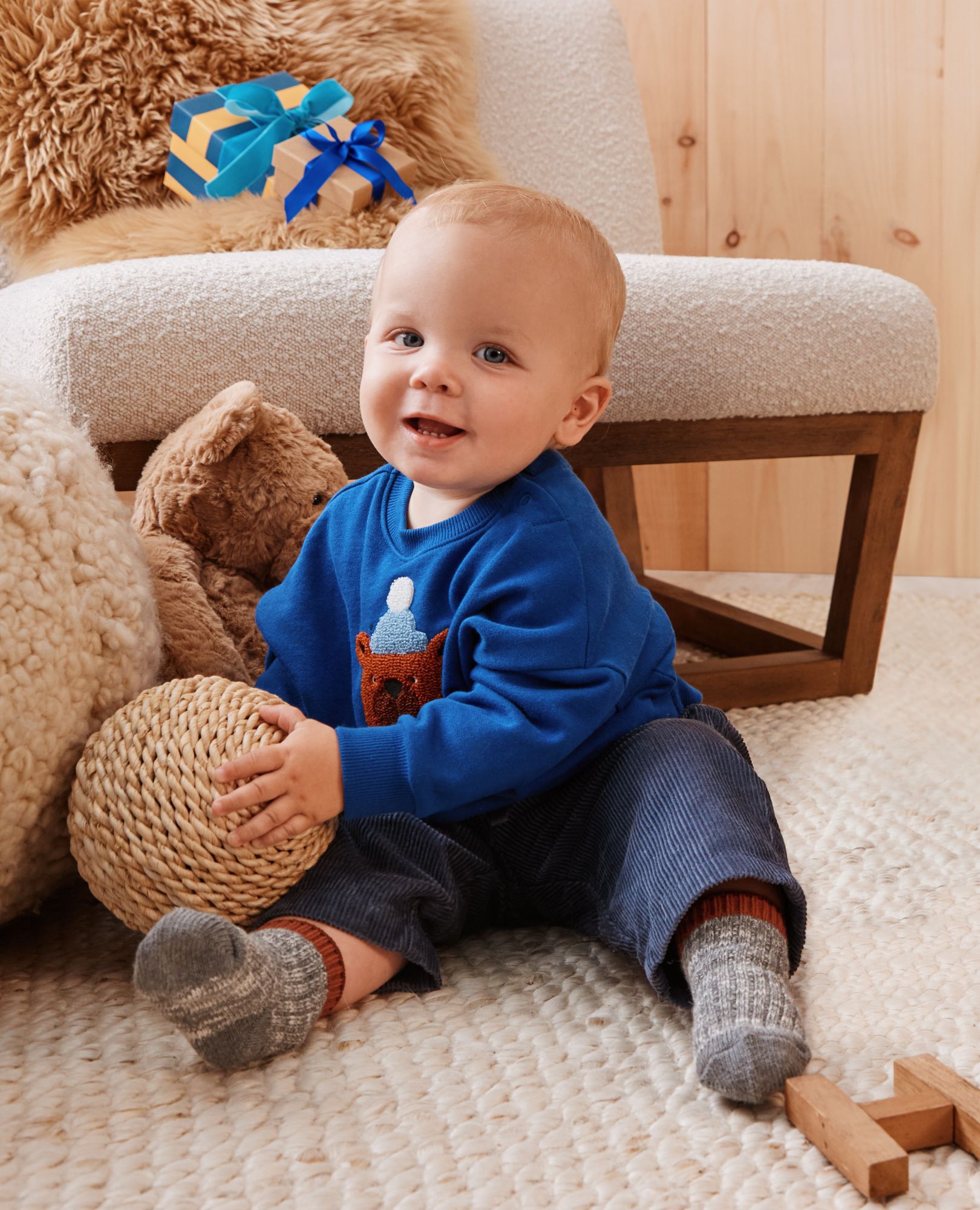 Baby Holiday French Terry Sweatshirt in Winter Bear - main