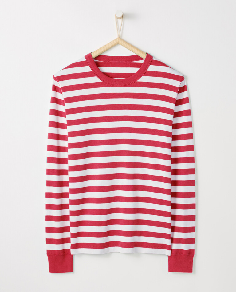 Adult Unisex Long John Top In Organic Cotton in Hanna Red / Hanna White - main