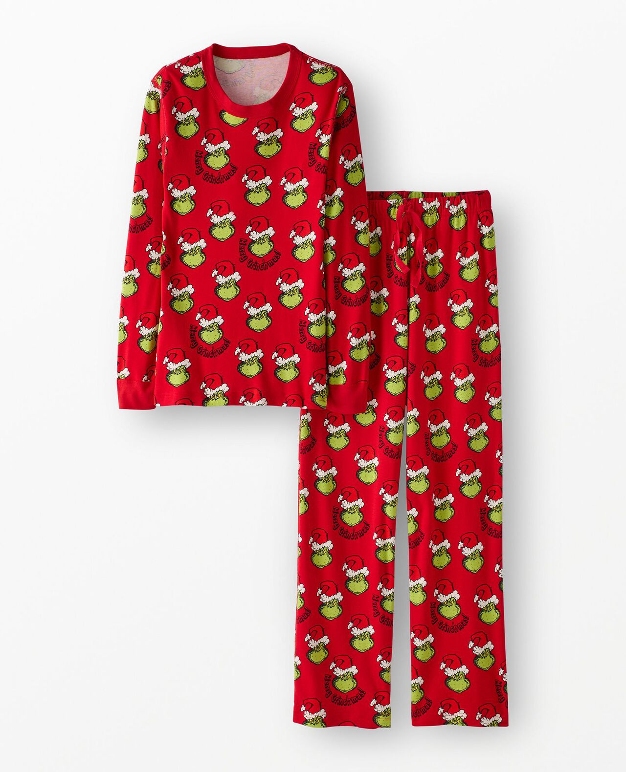 Adult Dr. Seuss Grinch Relaxed Fit Pajama Set in Merry Grinchmas on Red - main