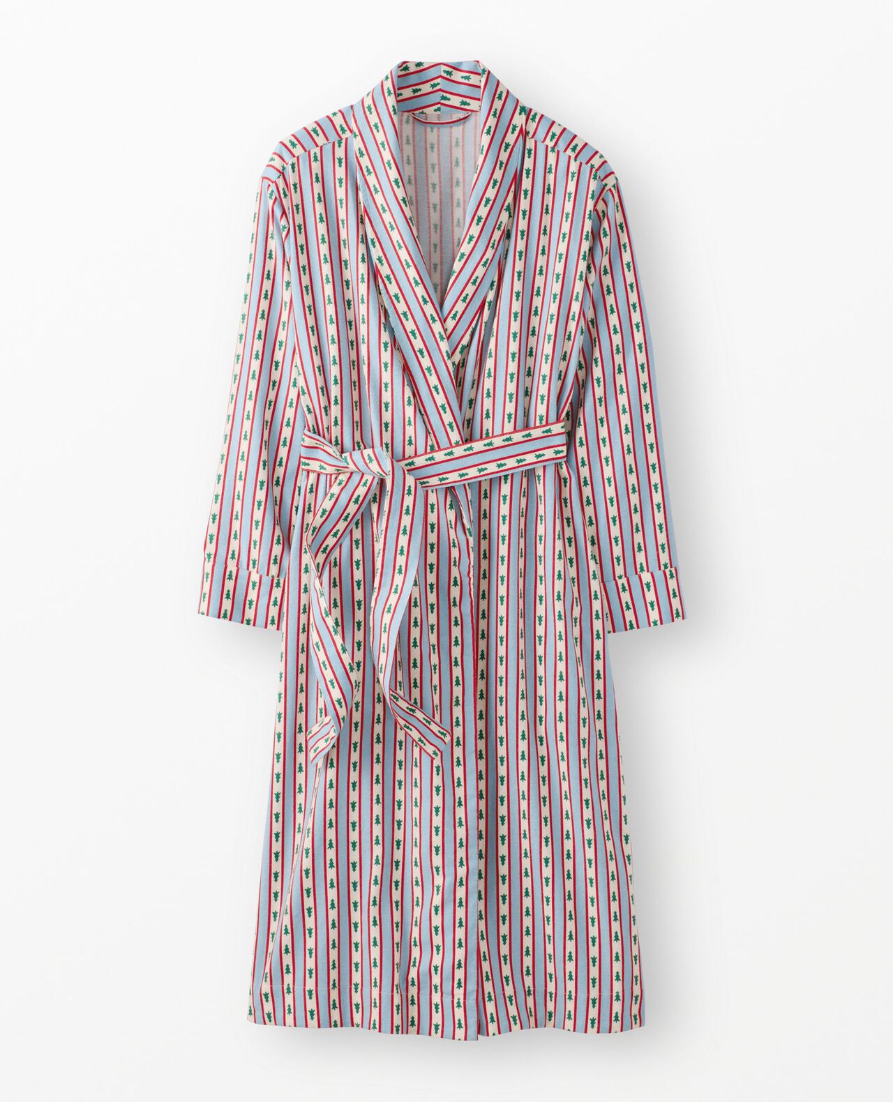 Adult Holiday Flannel Robe in Tree Ribbons on Blue - main