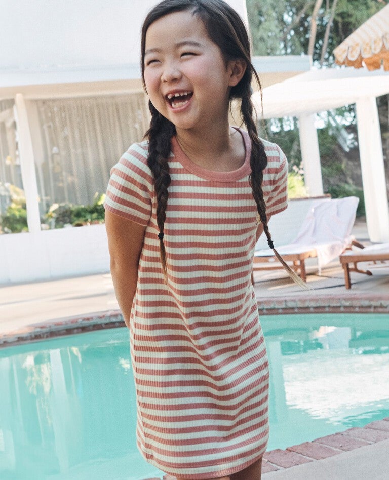 Ribbed T-Shirt Dress in Rose Dawn/Ecru - main
