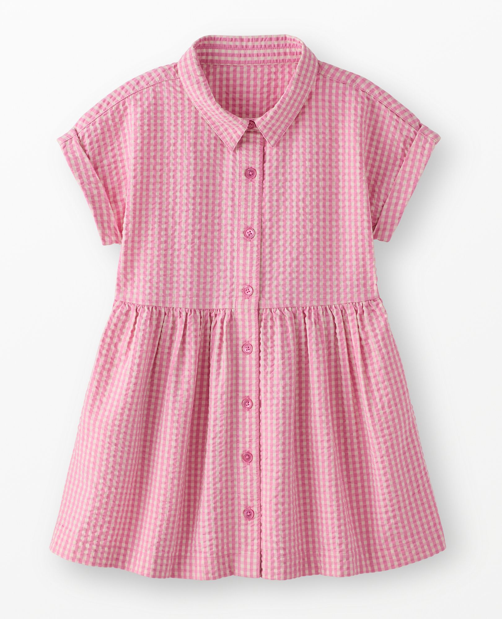 Dolman Sleeve Seersucker Shirt Dress in Pink Gingham - main