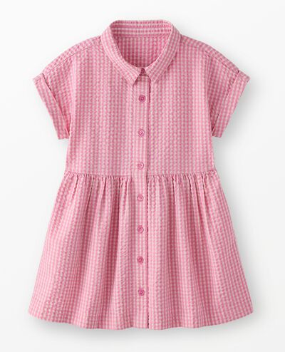 Dolman Sleeve Seersucker Shirt Dress in Pink Gingham - main