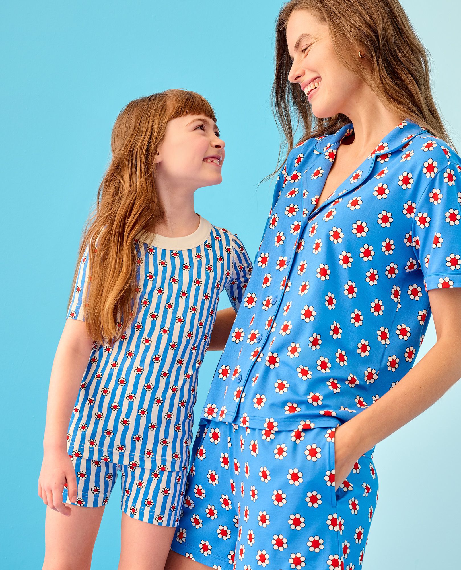 Women's Short Sleeve HannaSoft™ Pajama Set in Red Flowers on Swedish Sky - main