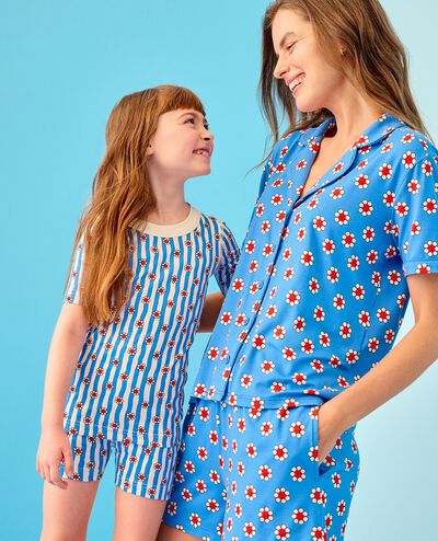 Women's Short Sleeve HannaSoft™ Pajama Set in Red Flowers on Swedish Sky - main