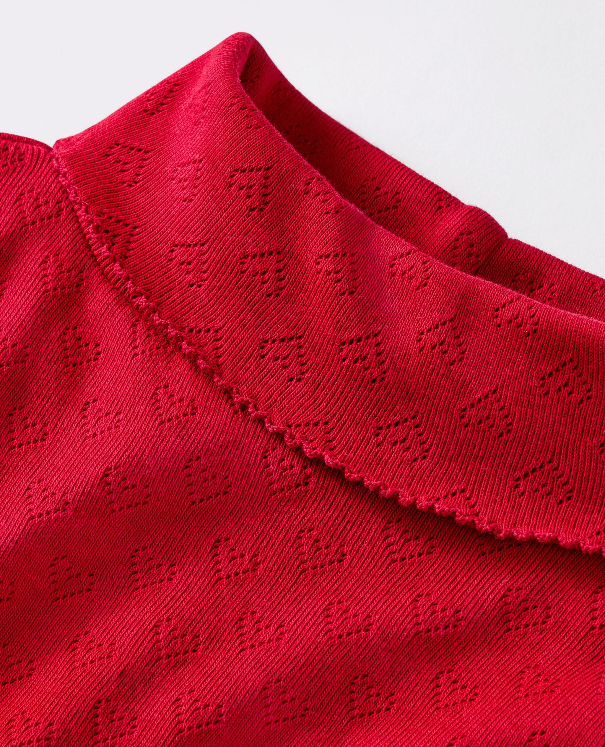 Long Sleeve Pointelle Heart Turtleneck Top in Rich Red - main