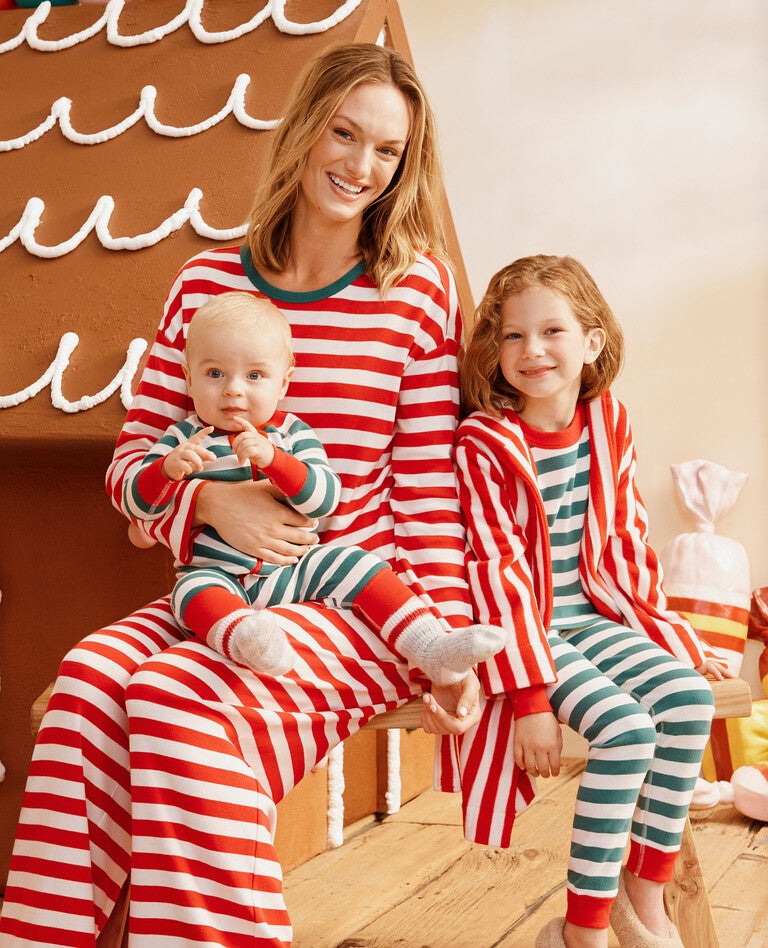 Holiday Red & Green Striped Matching Family Pajamas in  - main