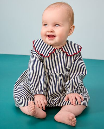 Baby Twill Dress & Bloomers Set in Navy/Ecru - main
