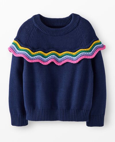 Ruffle Shoulder Sweater in Navy Blue - main