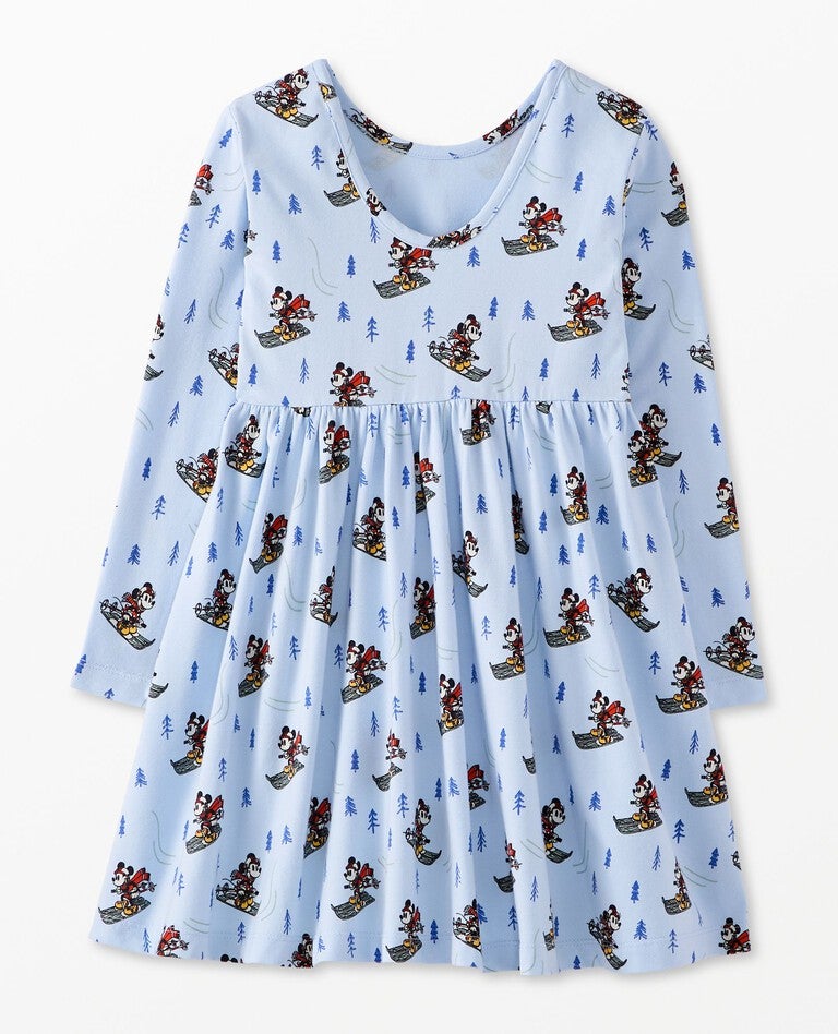 Disney Mickey Mouse Holiday Long Sleeve Skater Dress with Pockets in Ski Slope Mickey on Blue - main