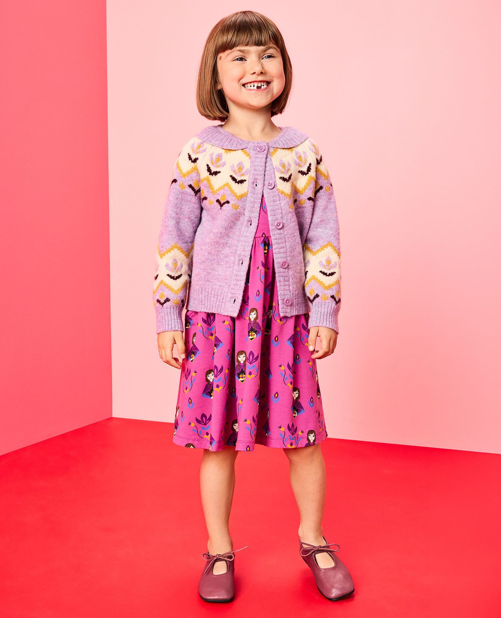 Disney Frozen Long Sleeve Skater Dress with Pockets in Anna Winter Print - main