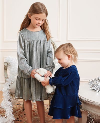 Long Sleeve Metallic Tiered Dress in Green - main