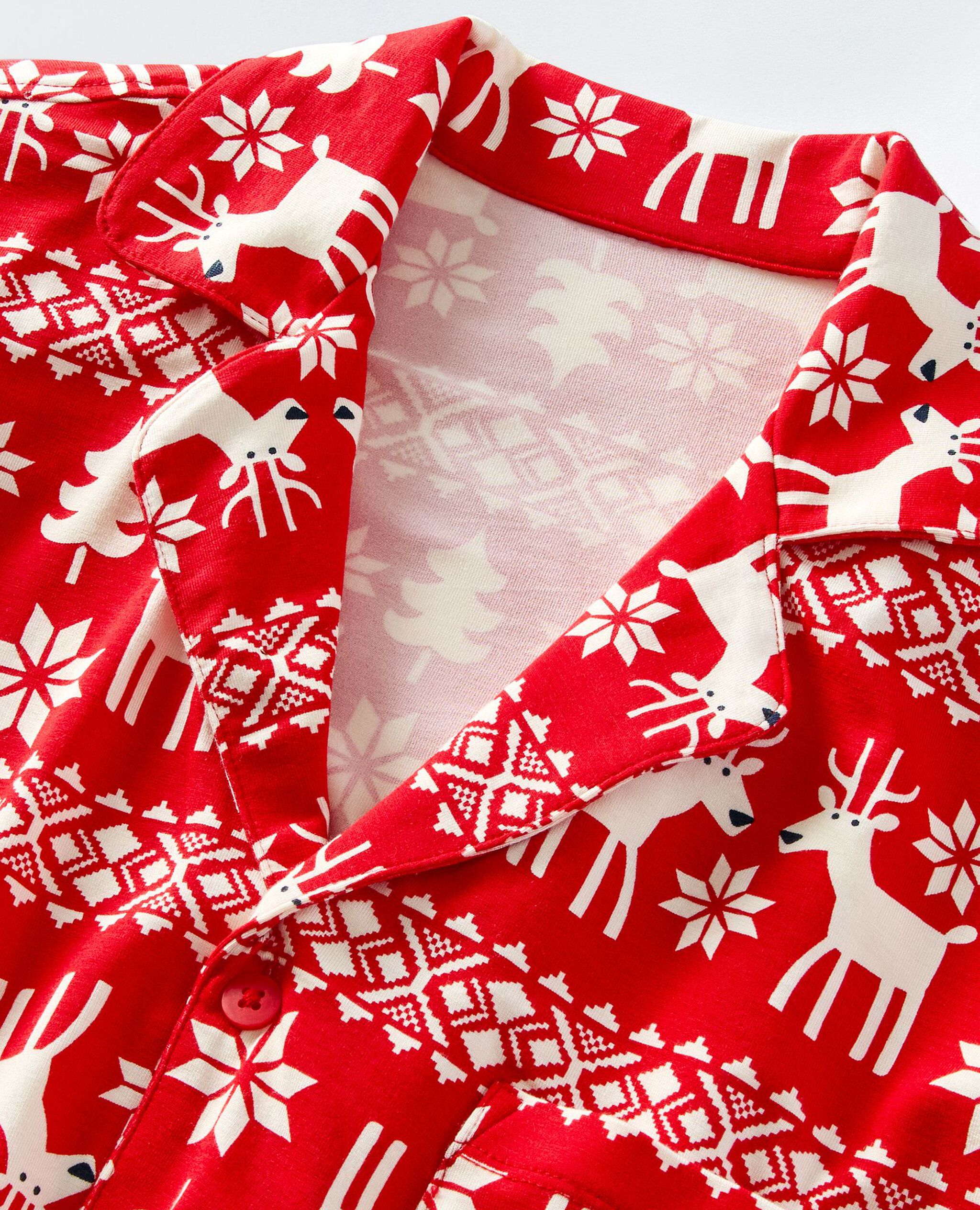 Adult Long Sleeve HannaSoft™ Pajama Set in Dear Deer on Ribbon Red - main