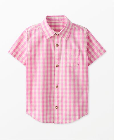 Poplin Button Up Shirt in Fuchsia Pink Gingham - main