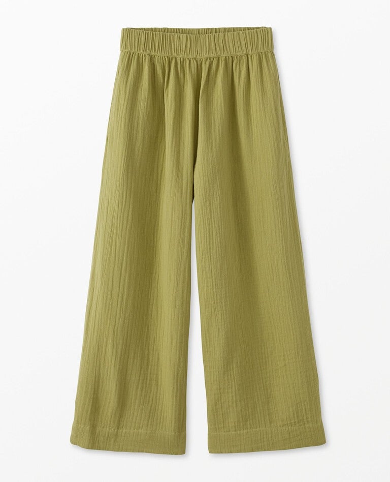 Women's Cropped Muslin Pajama Pants in Moss Green - main