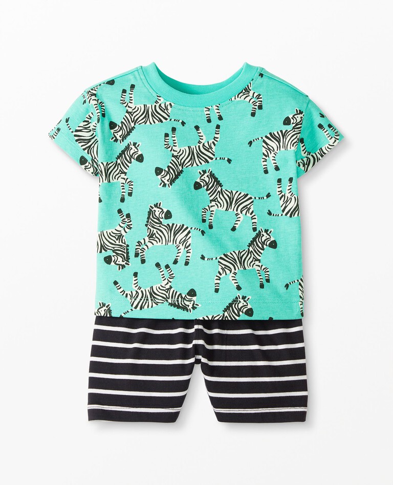 Baby Tee & Short Set In Cotton Jersey in Prancing Zebra On Tidepool - main