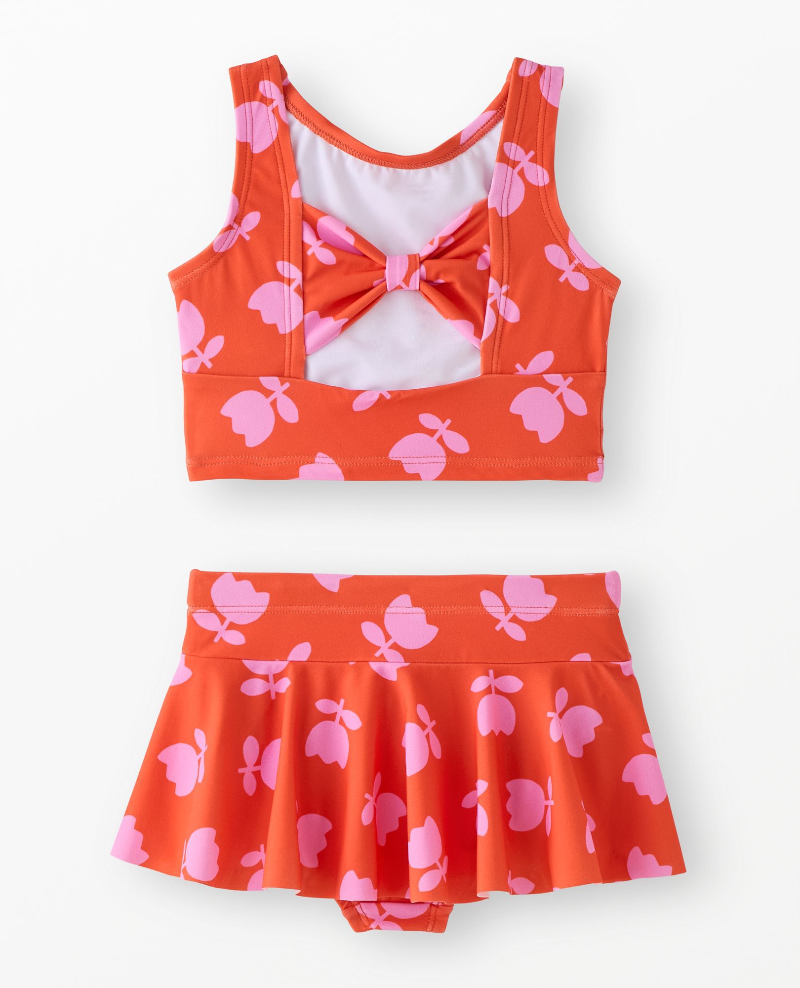 Two-Piece Bow Back Skirted Swimsuit in Tossed Tulips on Red - main