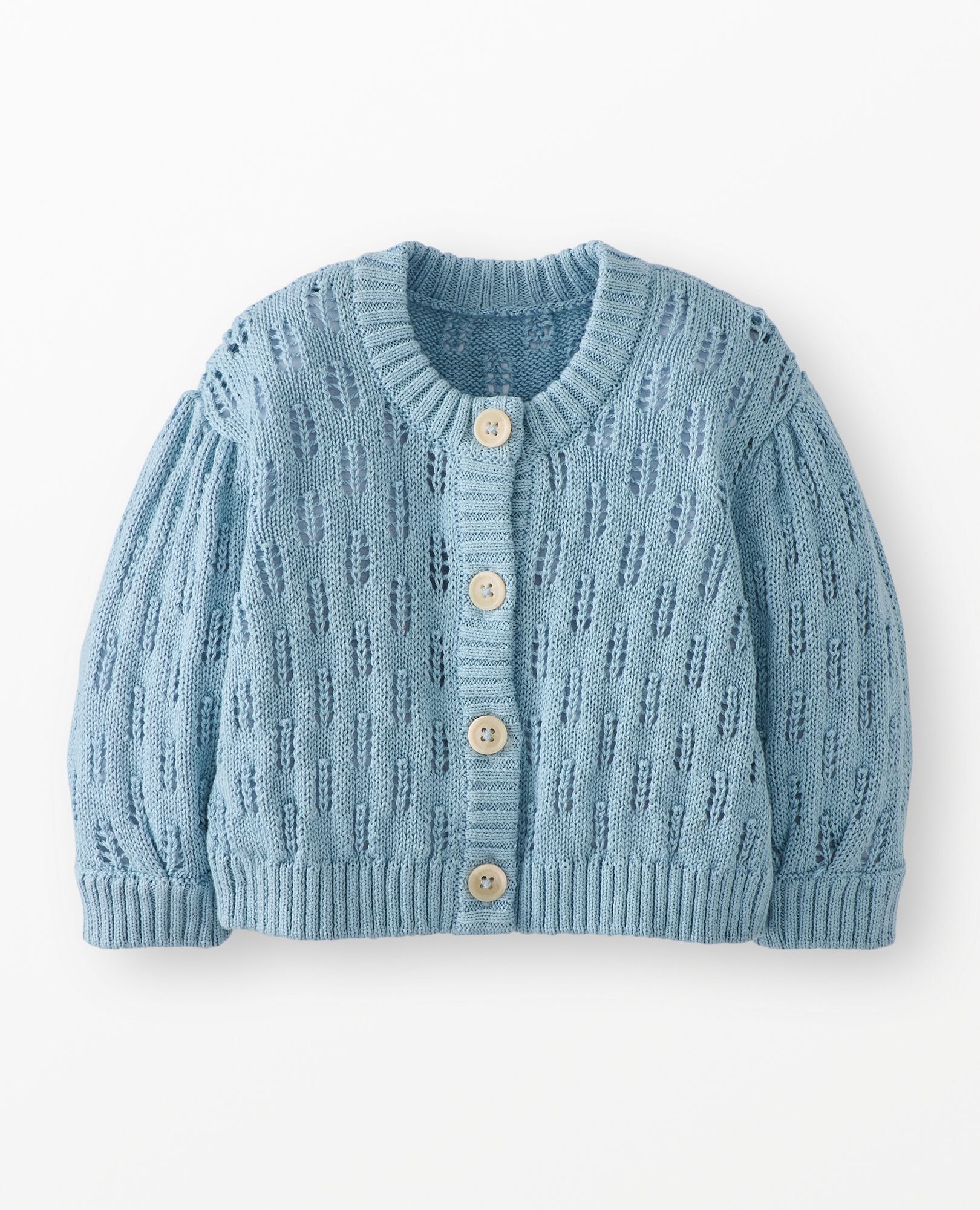 Baby Balloon Sleeve Pointelle Cardigan Sweater in Blue Bell - main