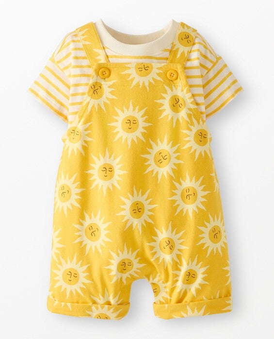 Girls' & Boys' Ecru Suns On Sunshine Baby Classic Fit T-Shirt & Shortalls Set in 100% Combed Cotton - Size Toddler 2 by Hanna Andersson