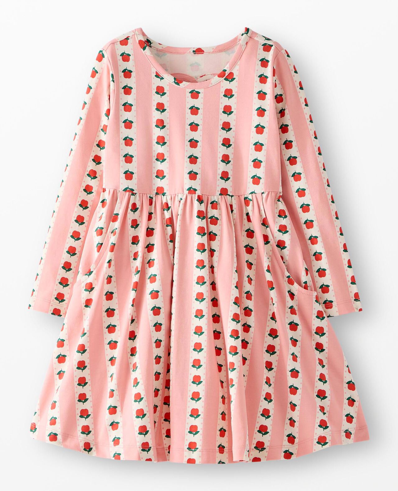skater jersey dress Apple Stripes On Pink Heart-Back with Pockets Wholesale Clothing