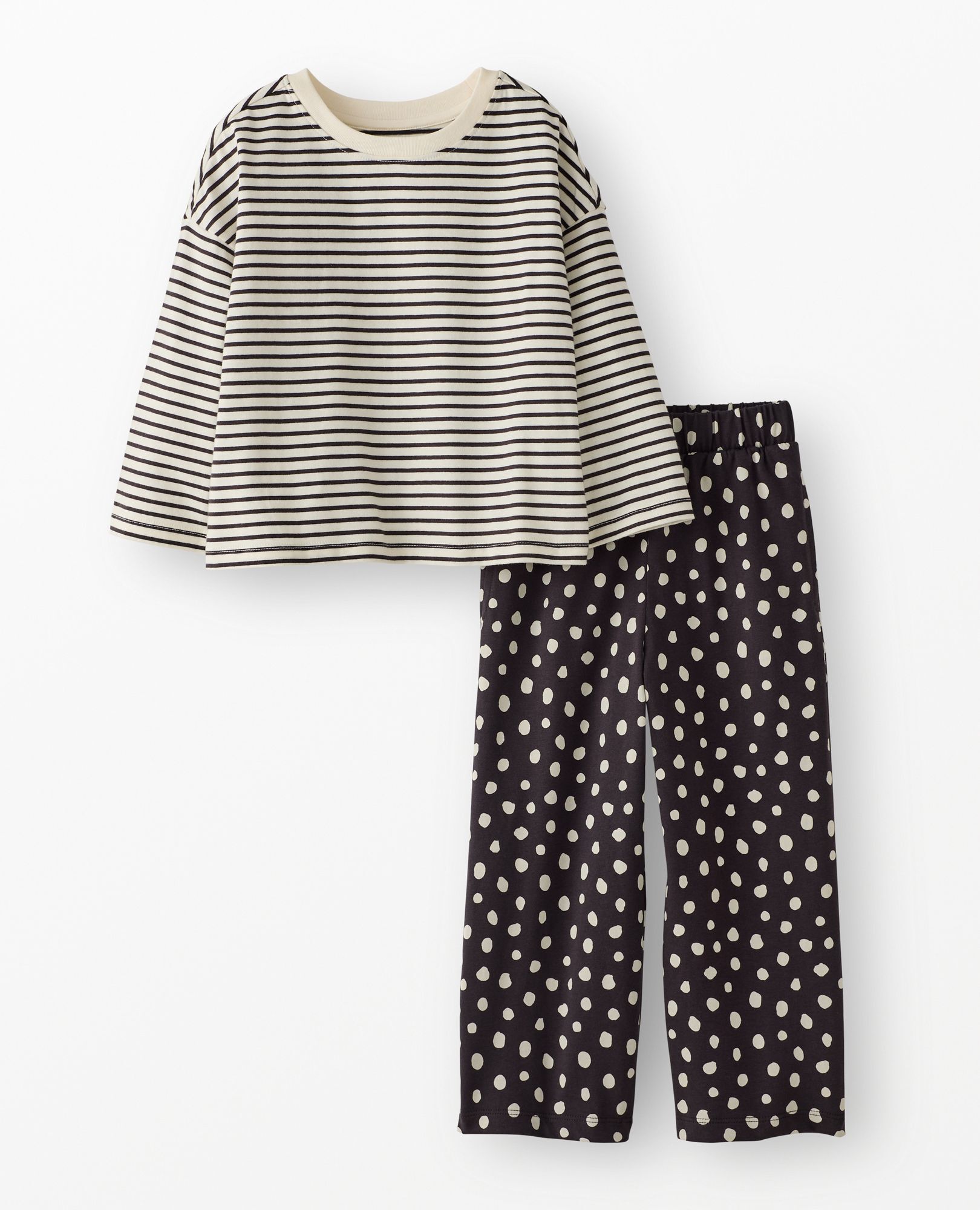 Bracelet Length Top & Wide Leg Pants Set in Soft Black/Ecru - main