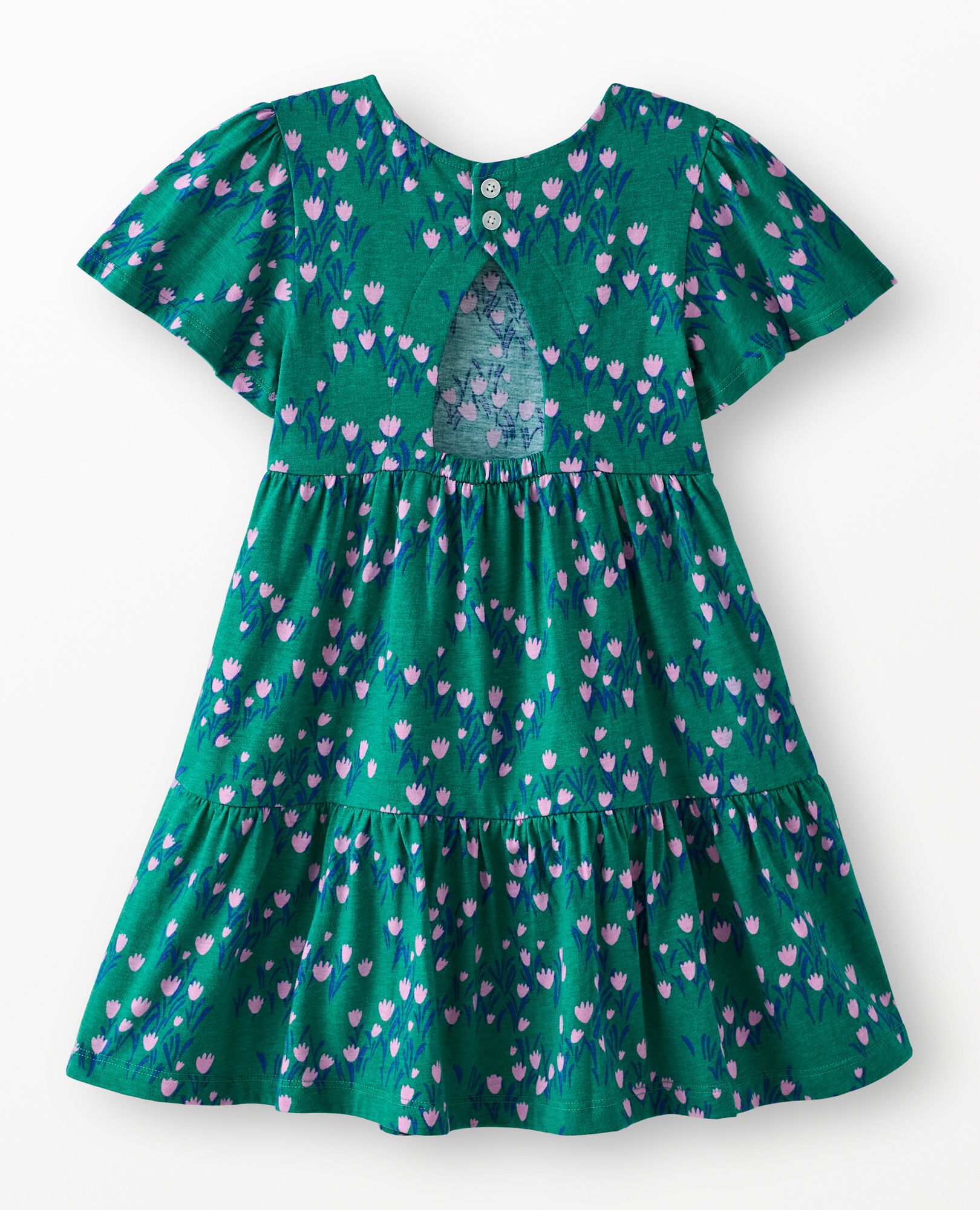 Flutter Sleeve Tiered Dress with Pockets in Wildflowers on Green - main