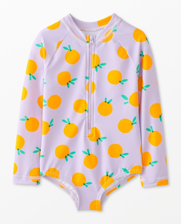 One-Piece Rashguard Swimsuit in Orange Squeeze on Orchid Hush  - main