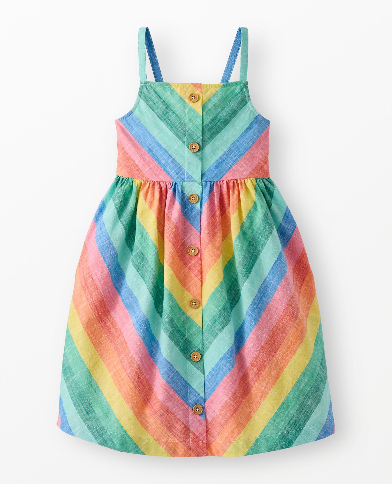 Sleeveless Poplin Midi Dress with Pockets in Bright Rainbow Stripe - main