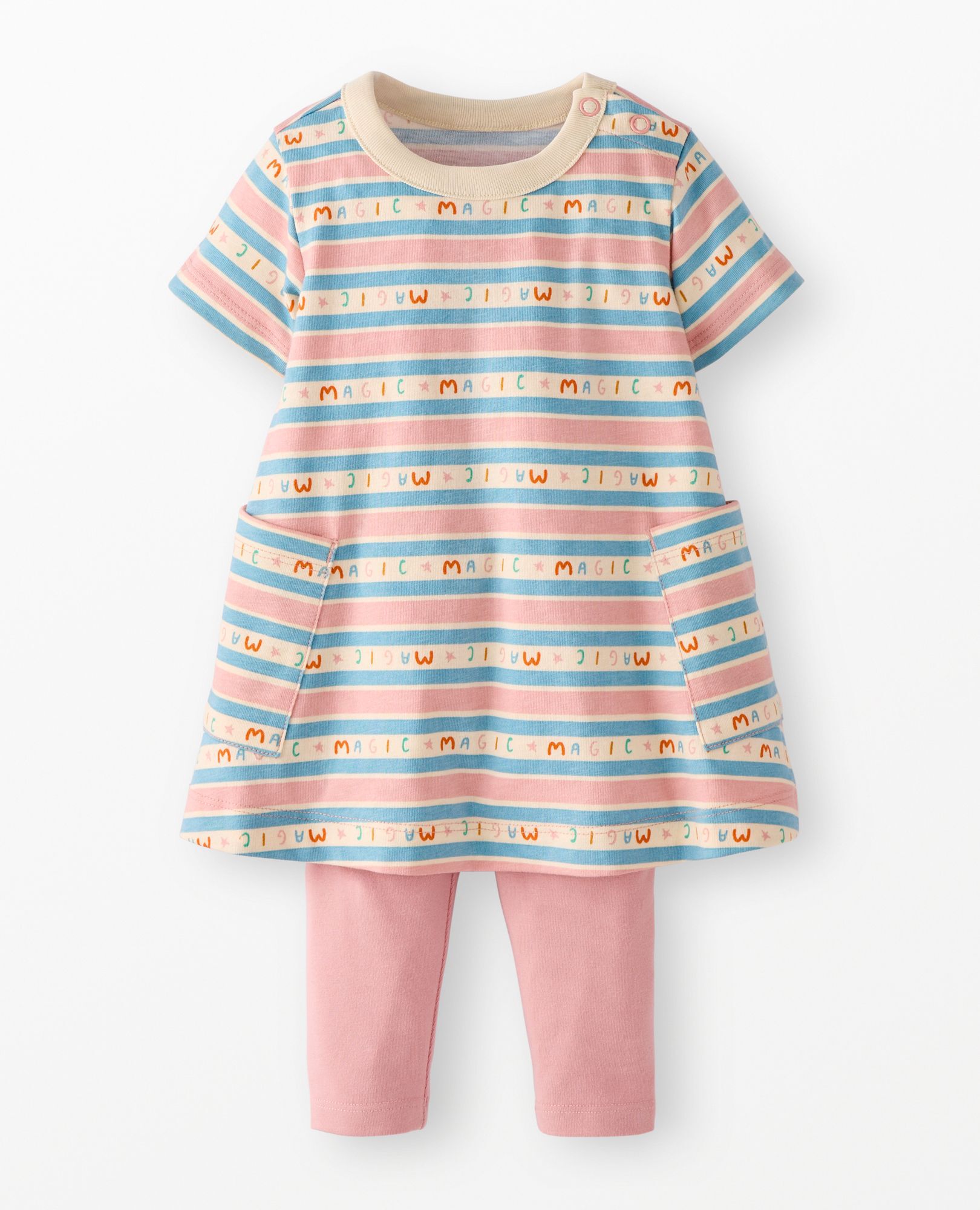 Baby Pocket Dress & Leggings Set in Magic Stripes - main