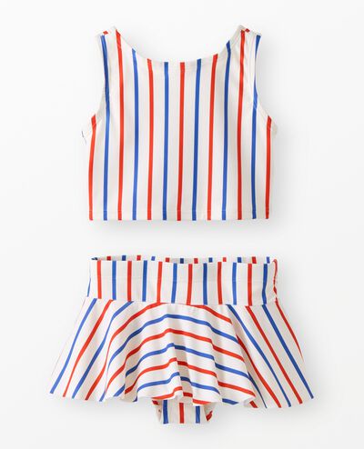 Two-Piece Bow Back Skirted Swimsuit in RWB Stripe - main